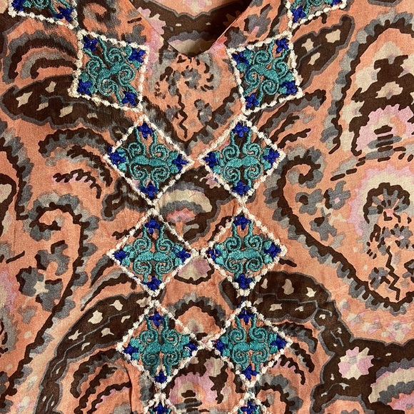 Sundance Sonora Embraces Silk Shirt Pink, Brown & Aqua Size Medium - Picture 5 of 13